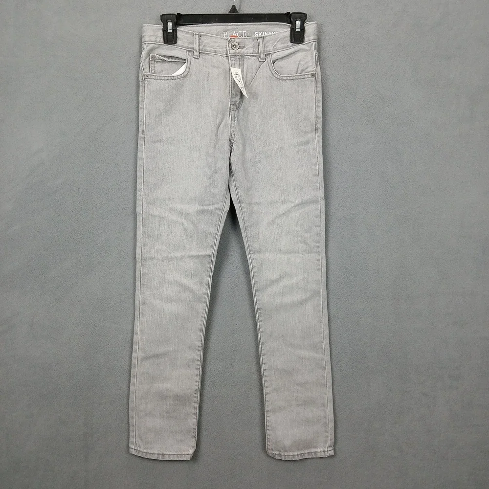 The Childrens Place Skinny Jeans Boys 12 Gray Denim Mid Rise‎ Cotton Light Wash